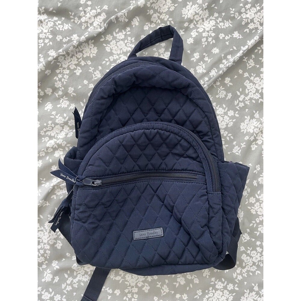 Vera Bradley Classic Navy Essential Compact Backpack Quilted Romantic Rose Lined